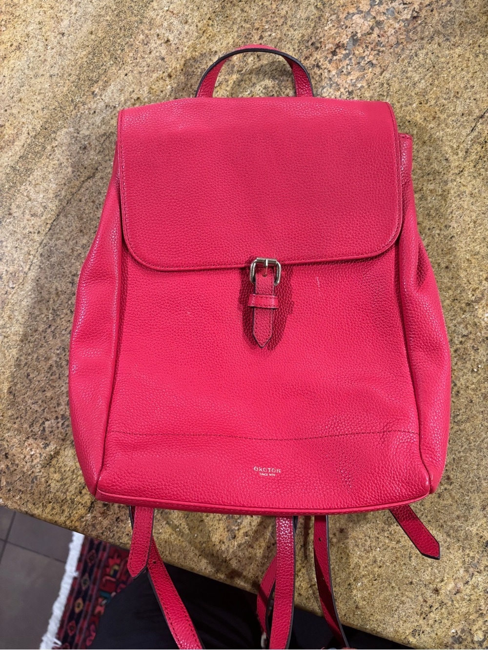 Oroton Pebbled Leather Backpack in Hot Pink